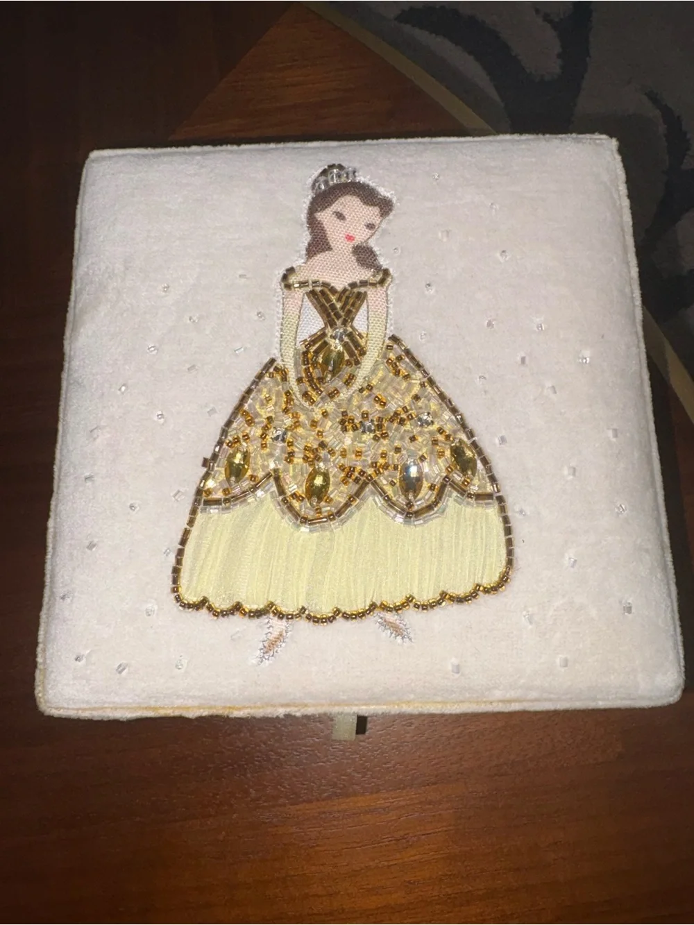 Disney Pottery Barn Kids Beaded Princess Jewelry Box- Gold and Cream Accents